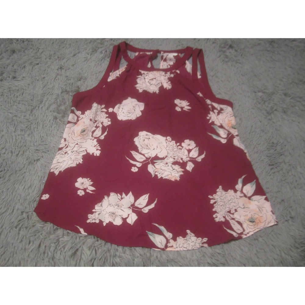 Candies Top Womens Large Maroon Floral Print High Neckline Sleeveless Halter
